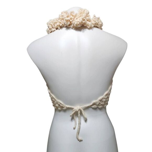 Vintage Sheree Massoquoi original hand crochet halter top cream 70's festival - Picture 3 of 5